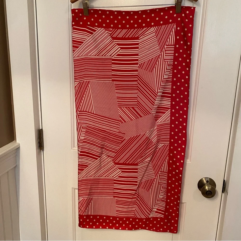 DONCASTER SCARF RED WHITE SILK DOT GEOMETRIC PRINT LARGE SQUARE